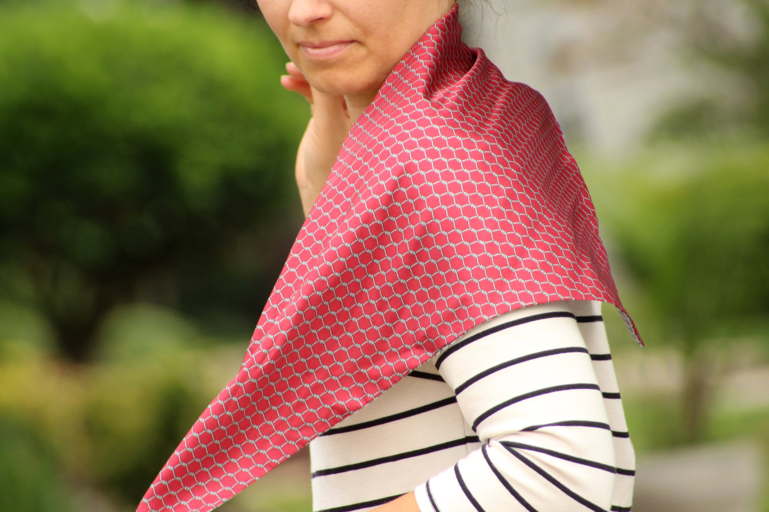 Red and White Ornament Reversible Silk Scarf