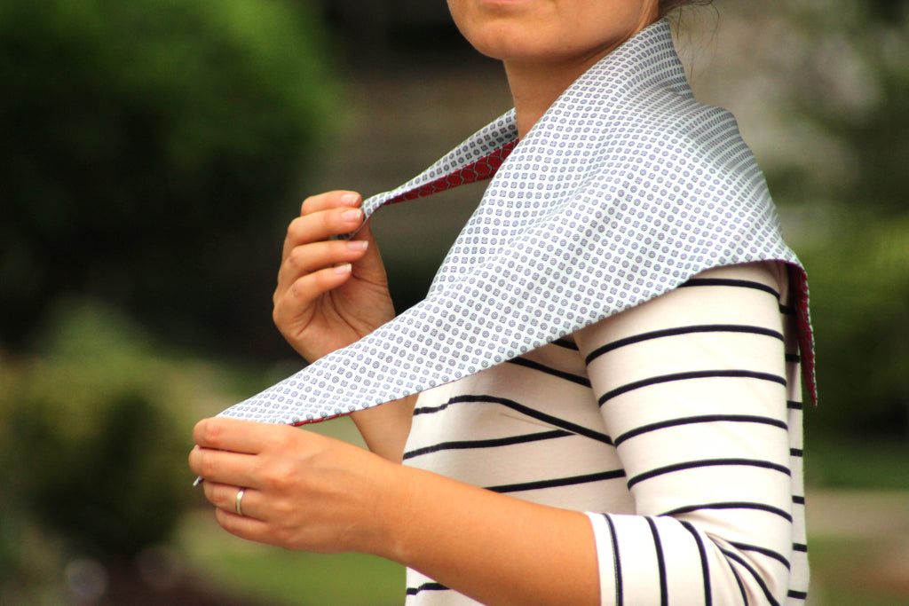 Red and White Ornament Reversible Silk Scarf