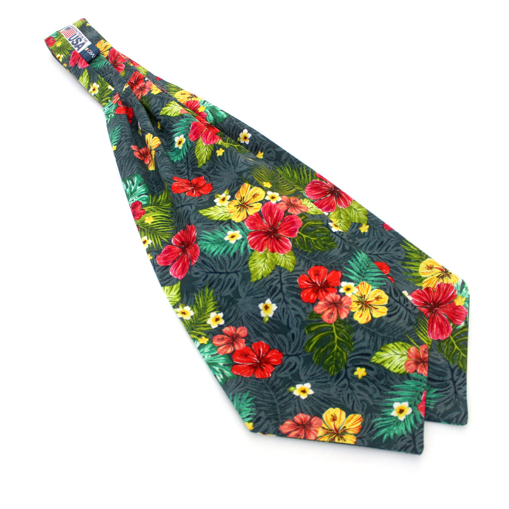 Navy Green Tropical Floral Cotton Ascot