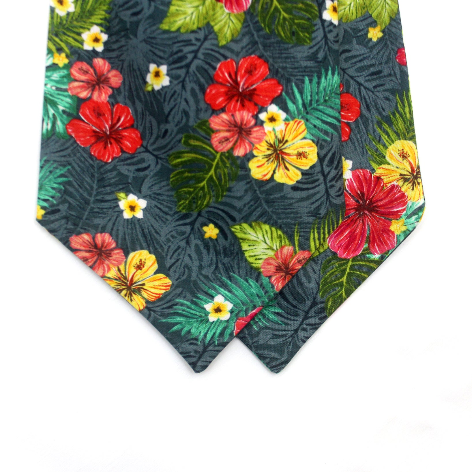 Navy Green Tropical Floral Cotton Ascot