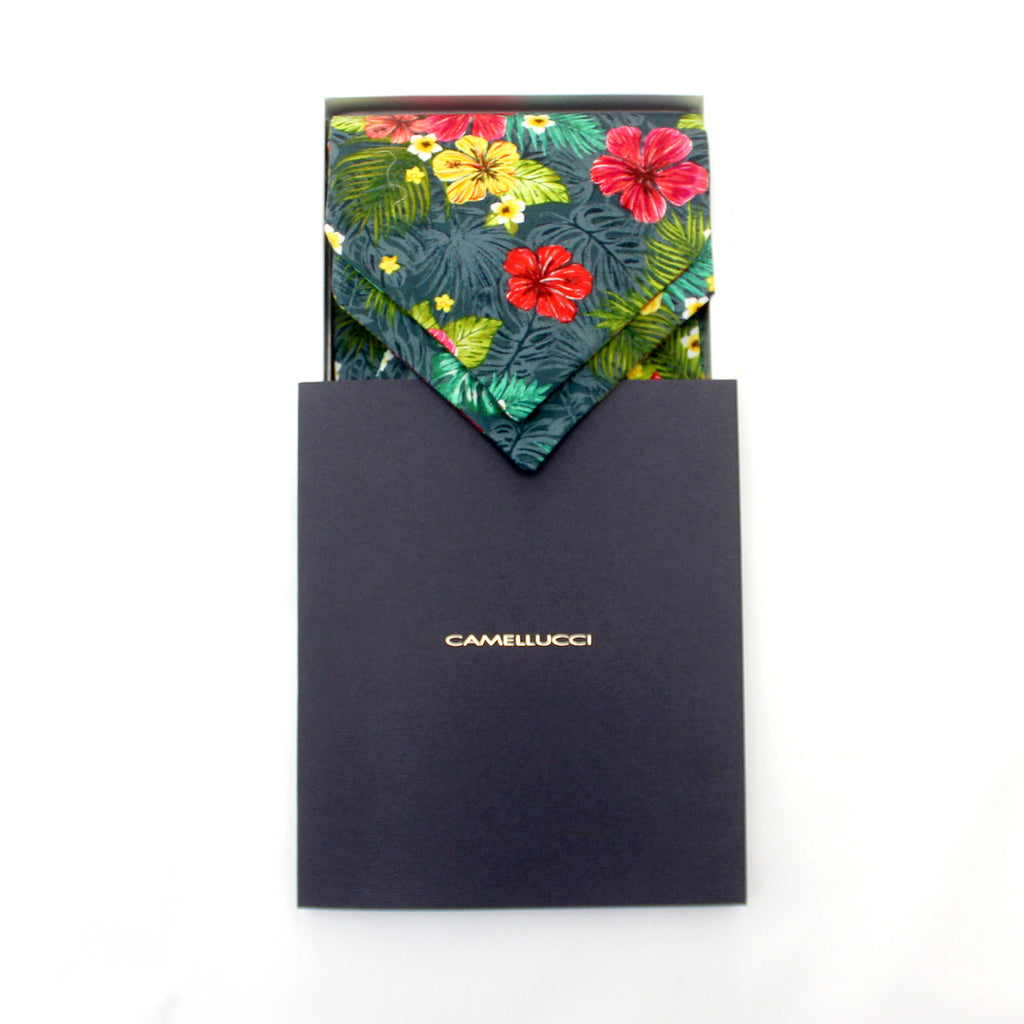 Navy Green Tropical Floral Cotton Ascot