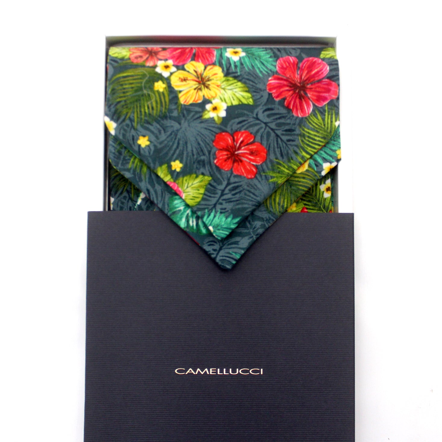 Navy Green Tropical Floral Cotton Ascot