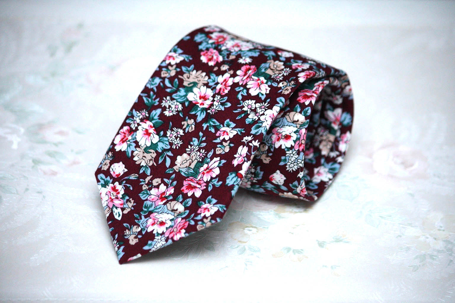 Maroon Flower Necktie
