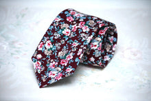 Load image into Gallery viewer, Maroon with White Pink Flower Necktie 2.36&quot;
