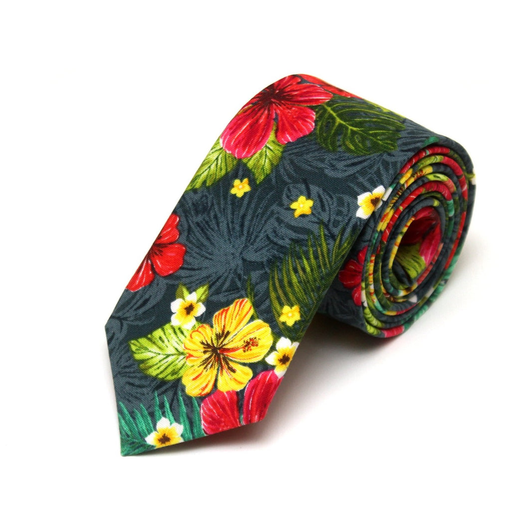 Tropical Green Forest Floral Necktie