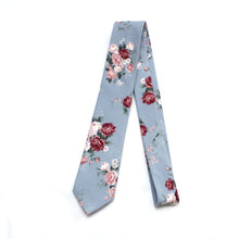Load image into Gallery viewer, Dusty Blue Maroon Floral Necktie
