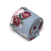 Load image into Gallery viewer, Dusty Blue Maroon Floral Necktie
