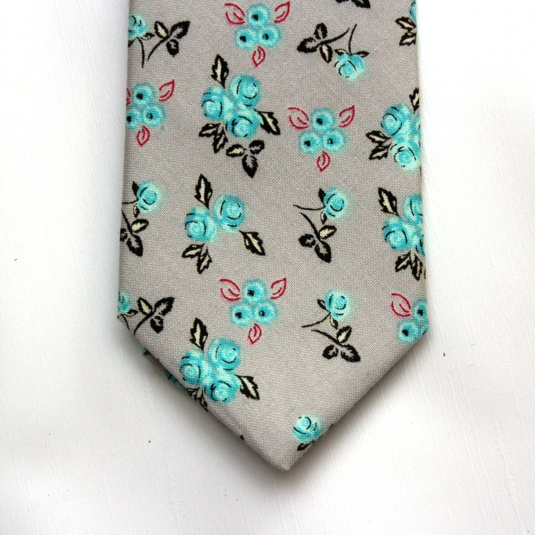Grey Teal Floral Necktie