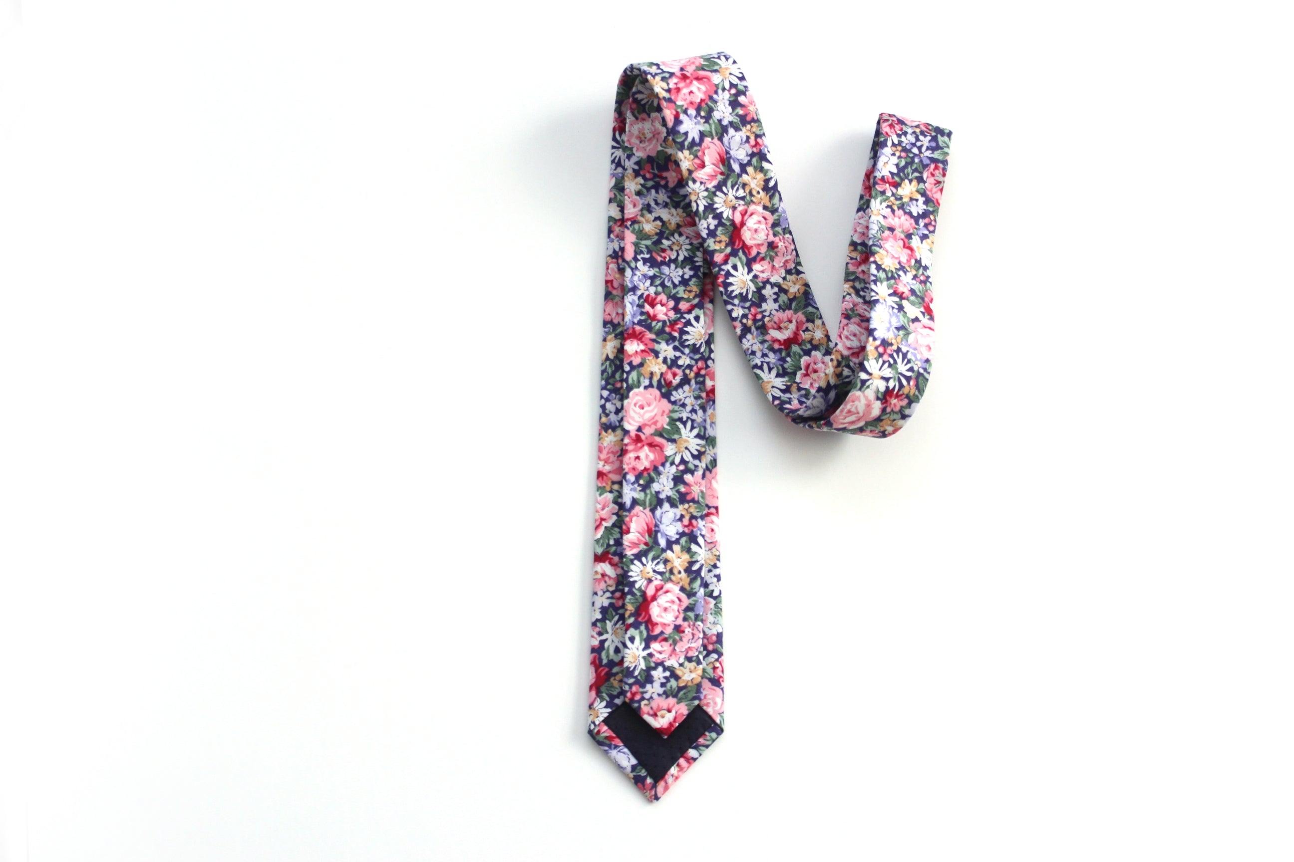 Navy Pink Floral Necktie 2.36"