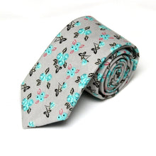 Load image into Gallery viewer, Grey Teal Floral Necktie
