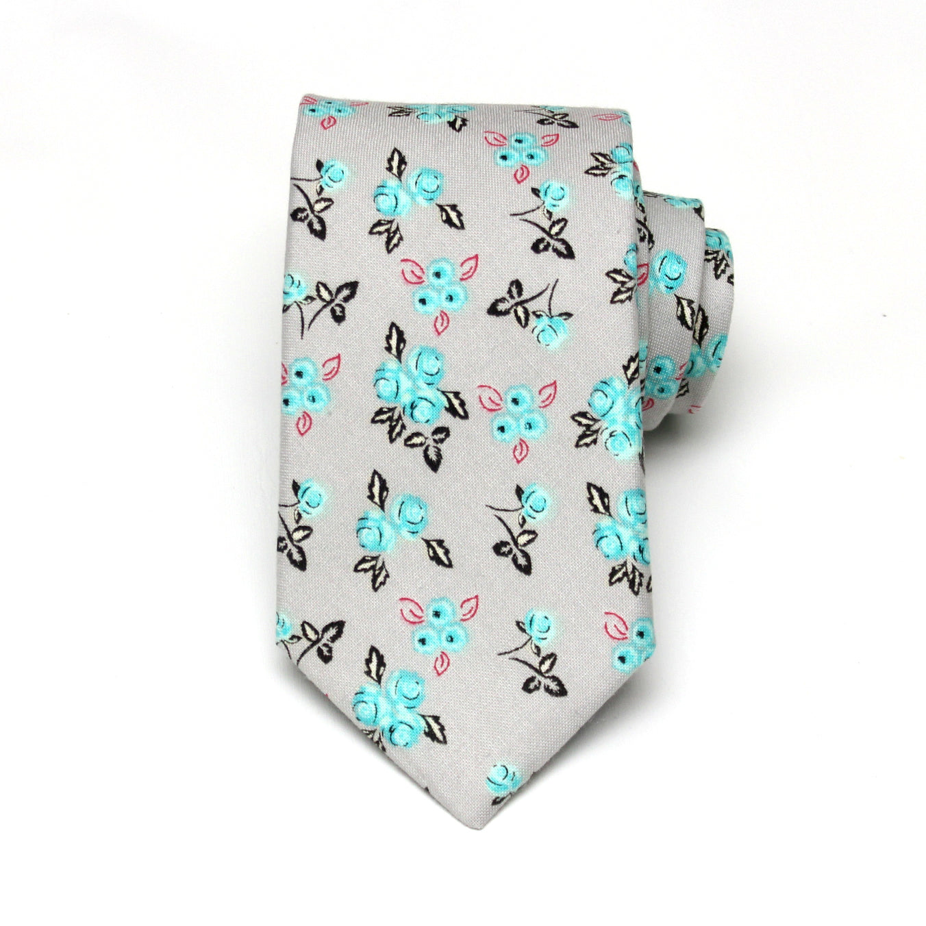 Grey Teal Floral Necktie