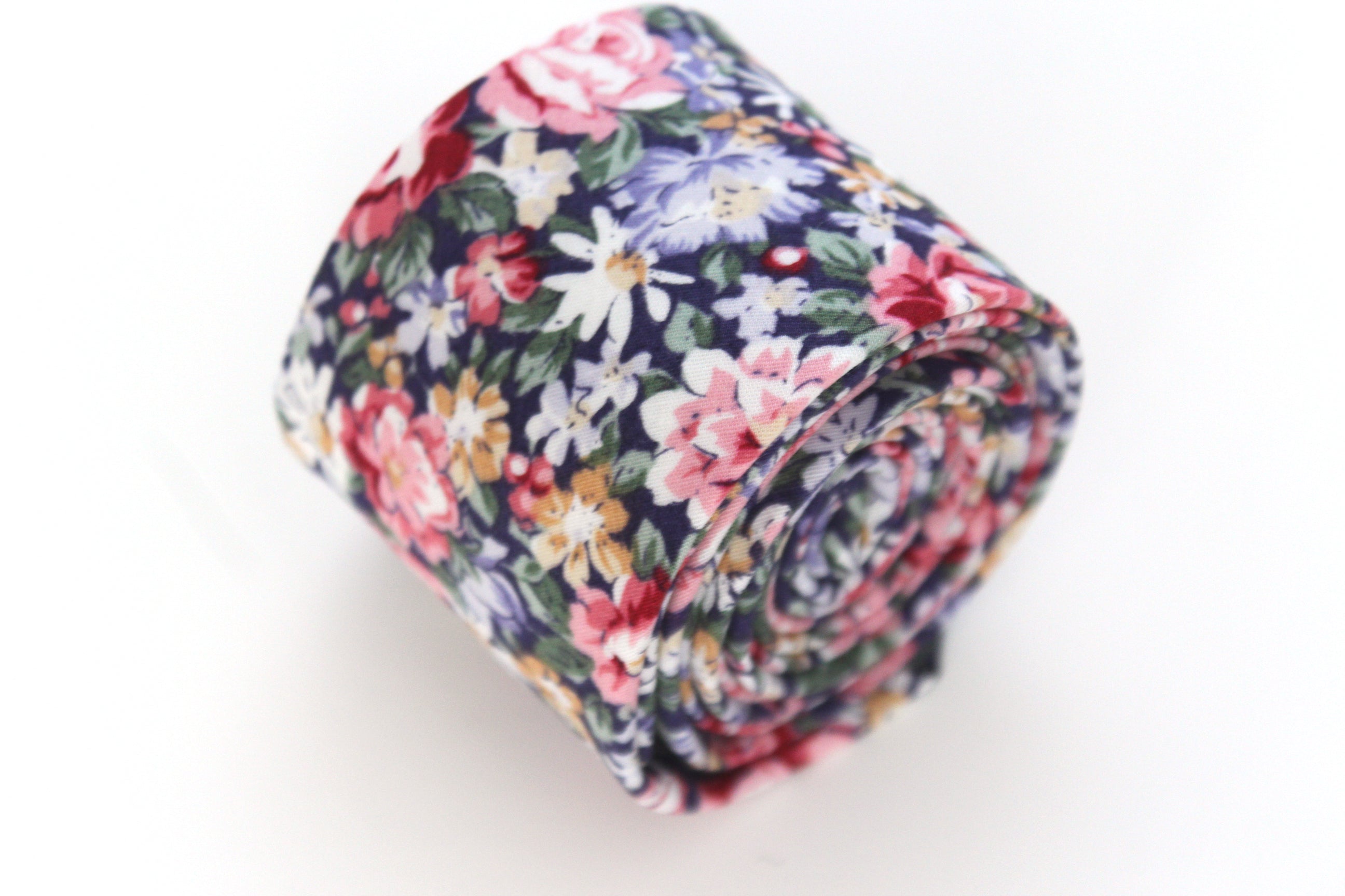 Navy Pink Floral Necktie 2.36"