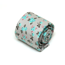Load image into Gallery viewer, Grey Teal Floral Necktie
