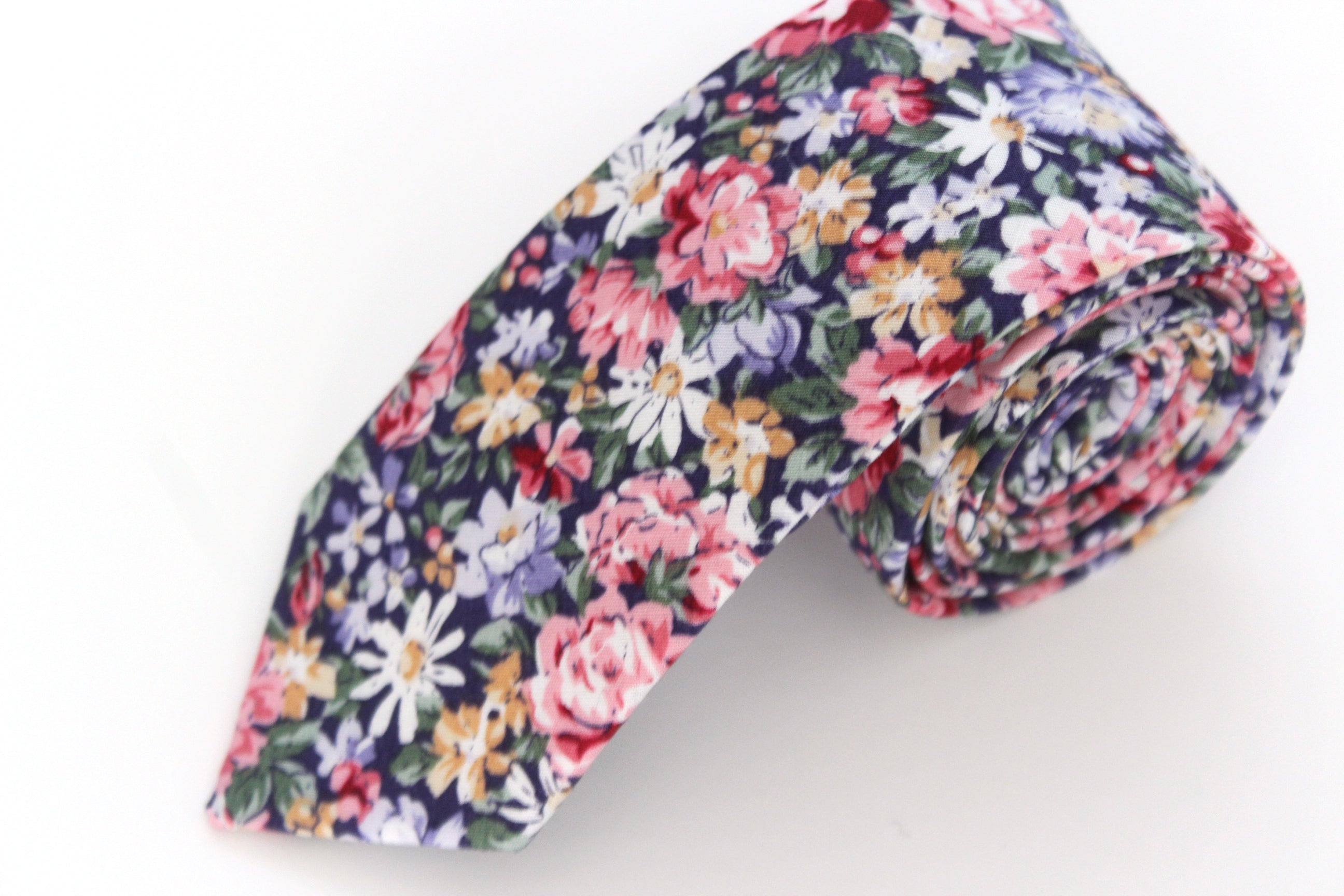 Navy Pink Floral Necktie 2.36"