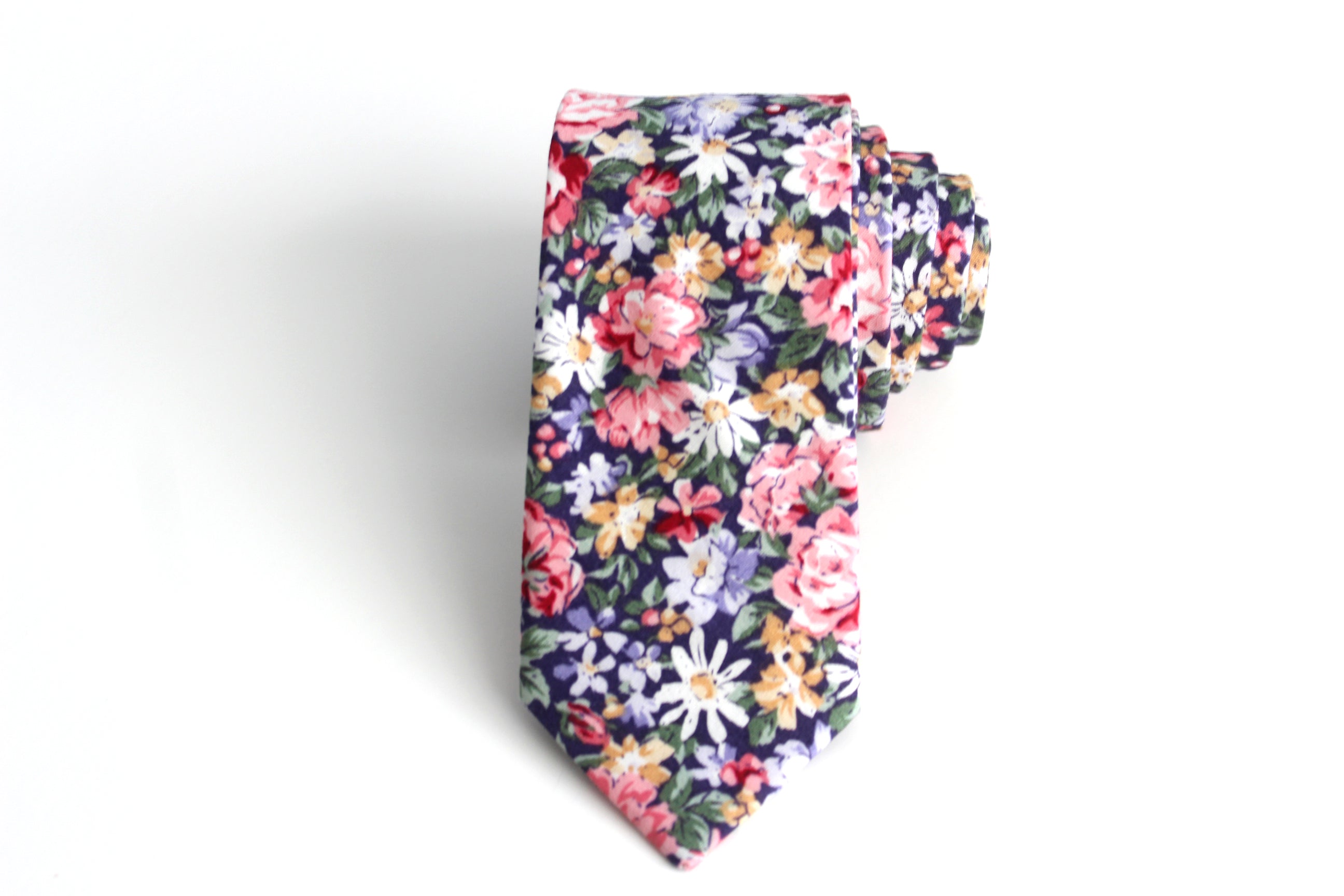 Navy Pink Floral Necktie 2.36"