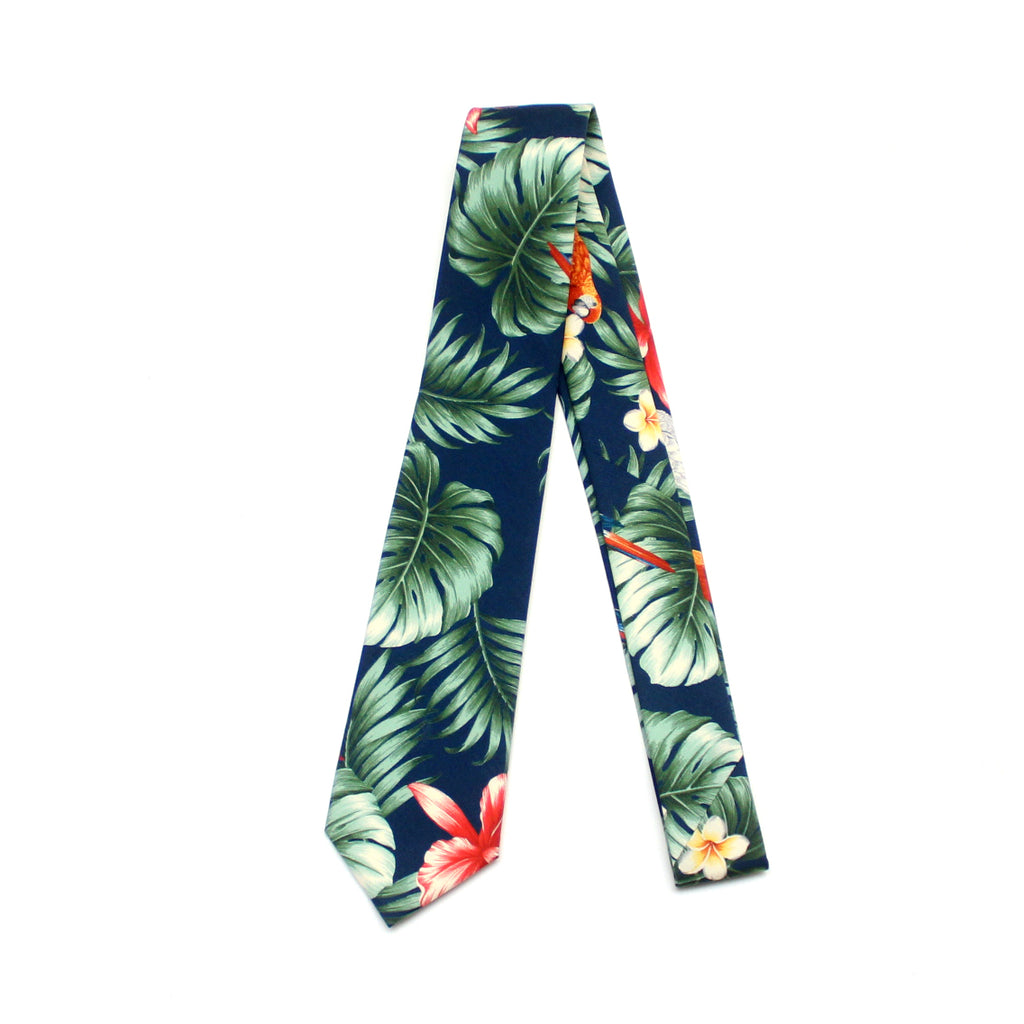 Tropical Navy Green Floral Necktie