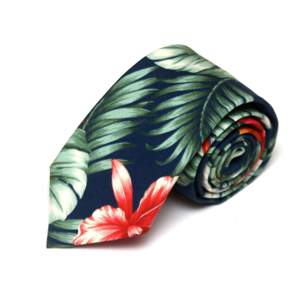Tropical Navy Green Floral Necktie