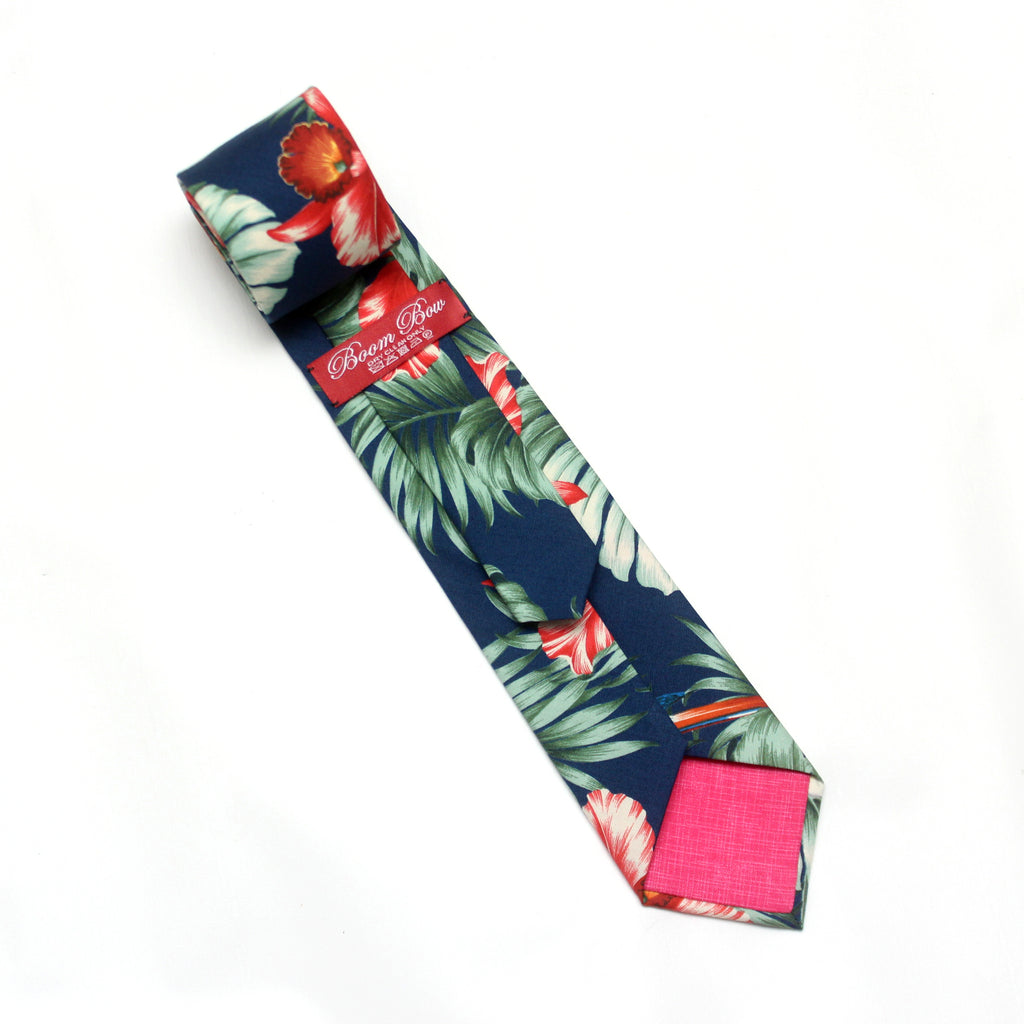 Tropical Navy Green Floral Necktie