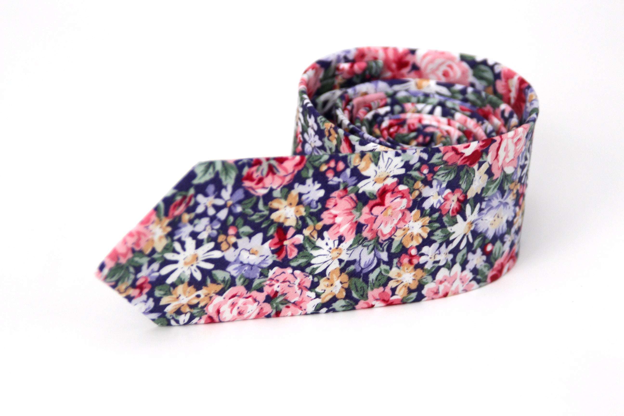 Navy Pink Floral Necktie 2.36"