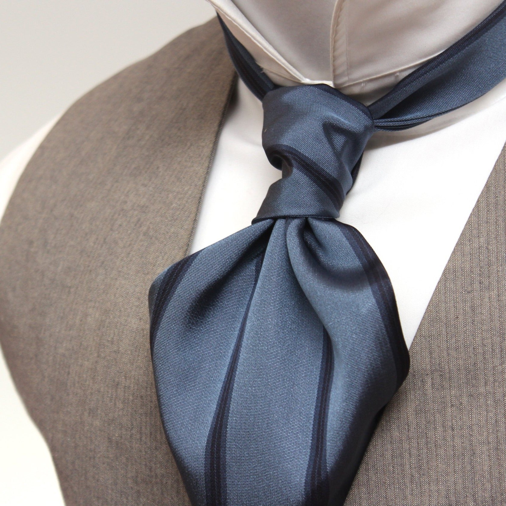 Dusty Blue Navy Stripe Silk Ascot