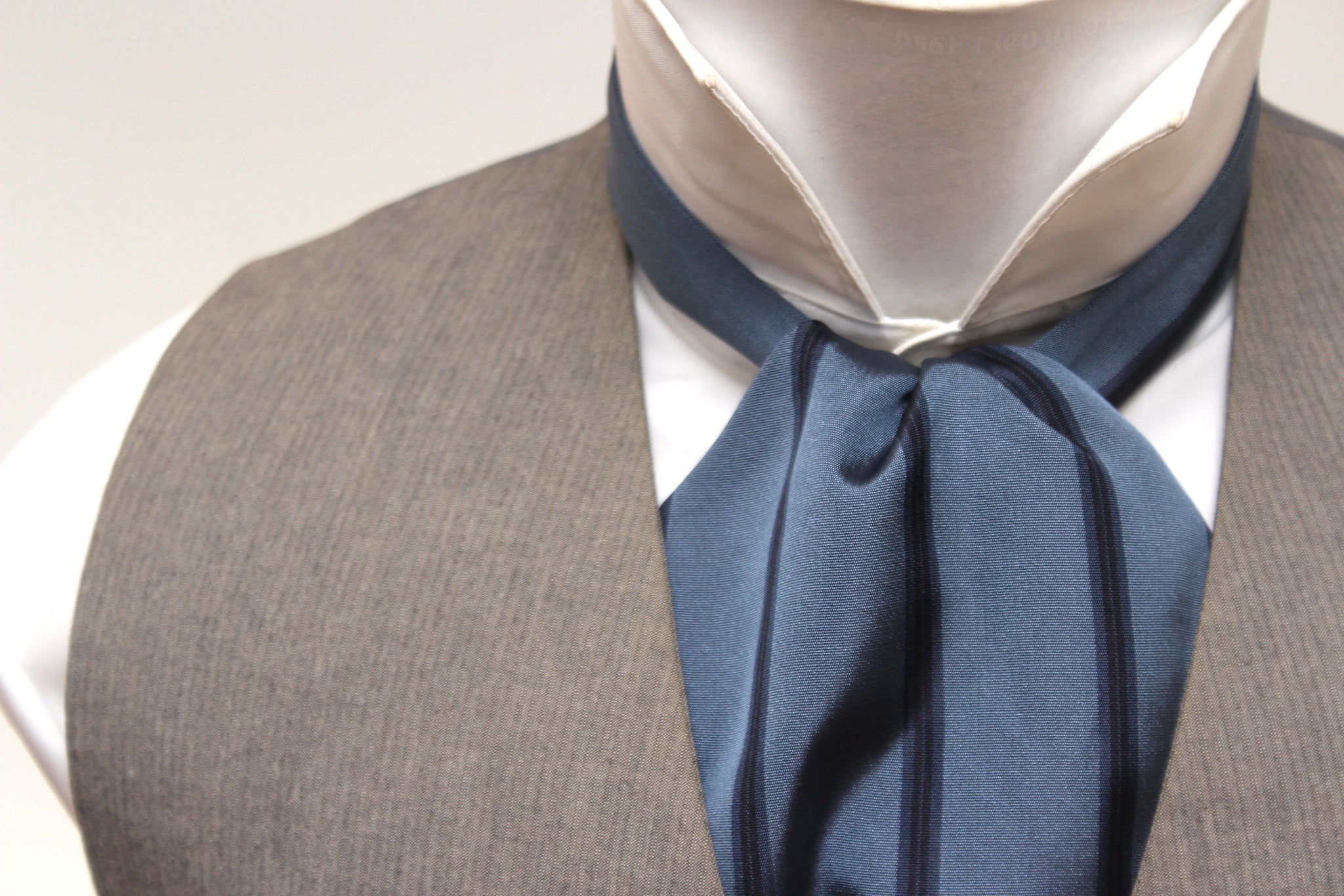 Dusty Blue Navy Stripe Silk Ascot