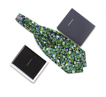 Load image into Gallery viewer, Green Blue Floral Cotton Ascot
