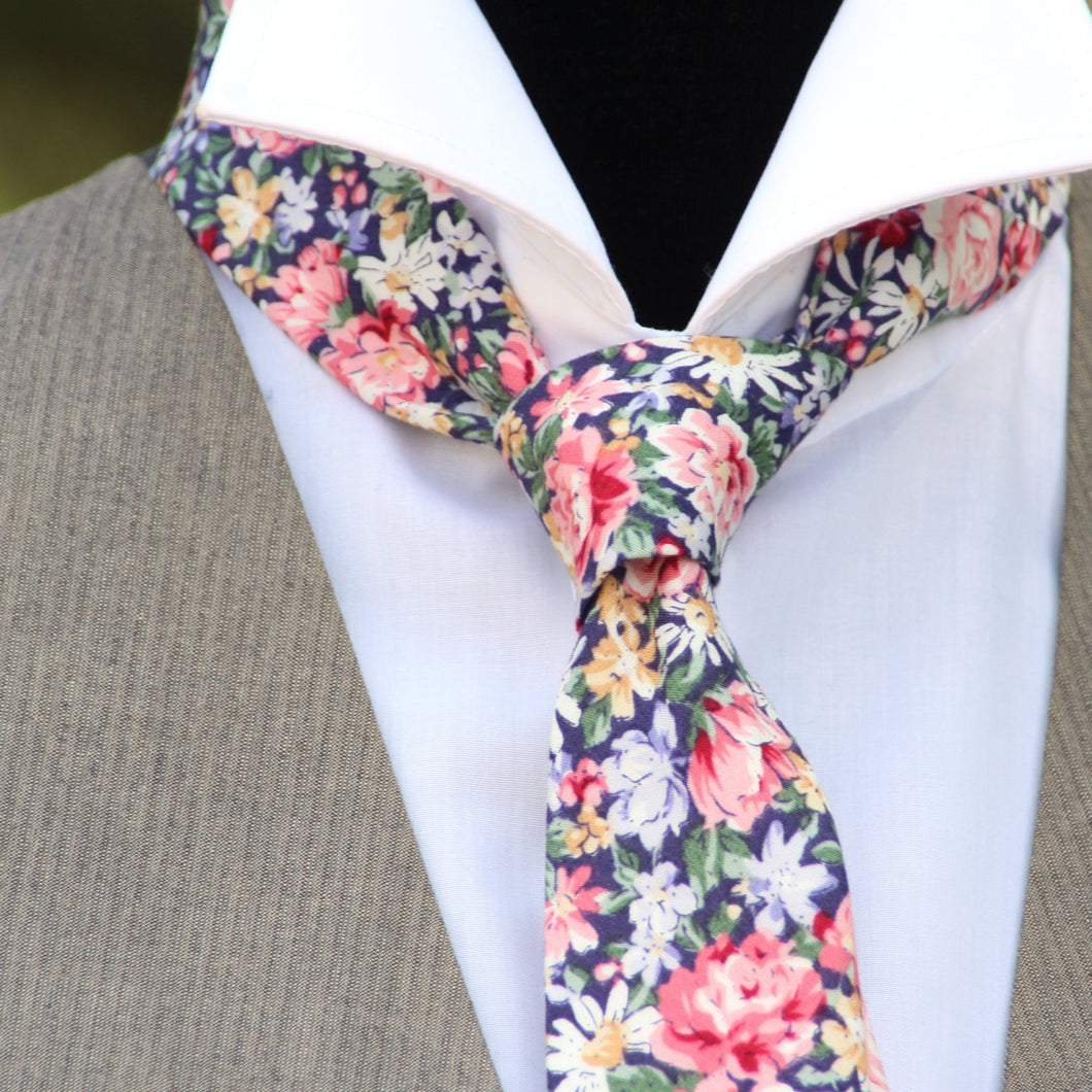 Navy Pink Floral Necktie 2.36