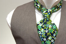 Load image into Gallery viewer, Green Blue Floral Cotton Ascot
