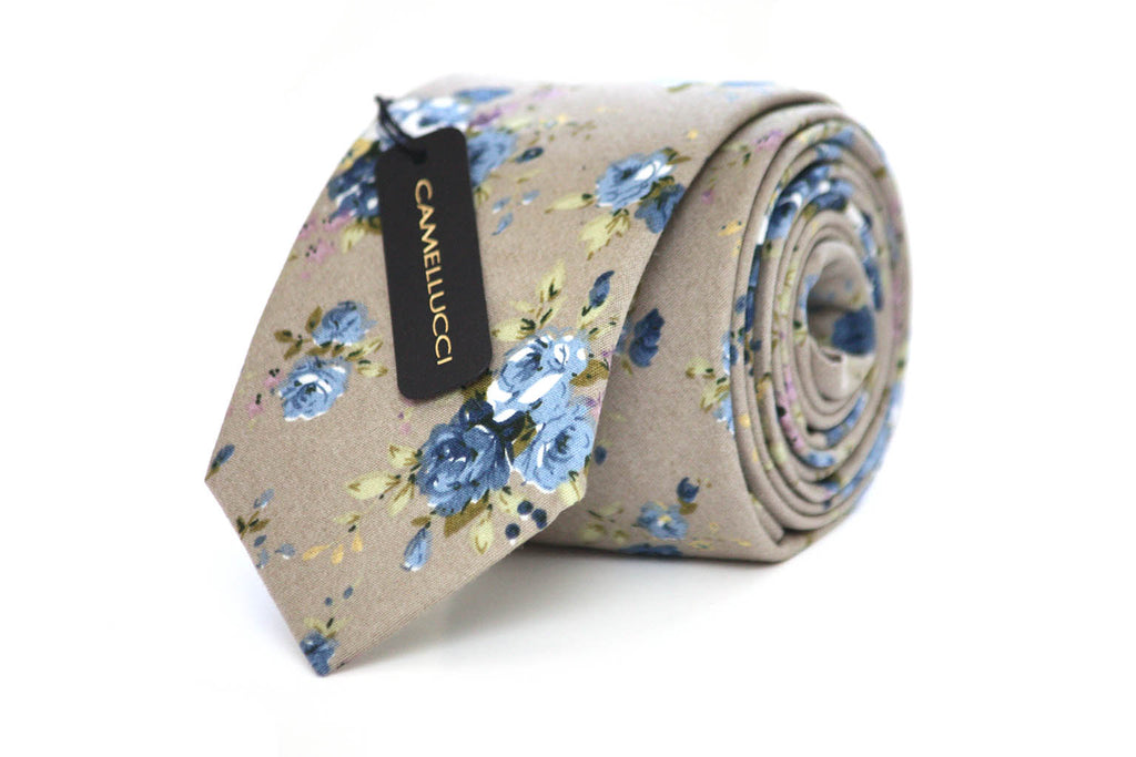 Blue Sand Floral Necktie 2.36"