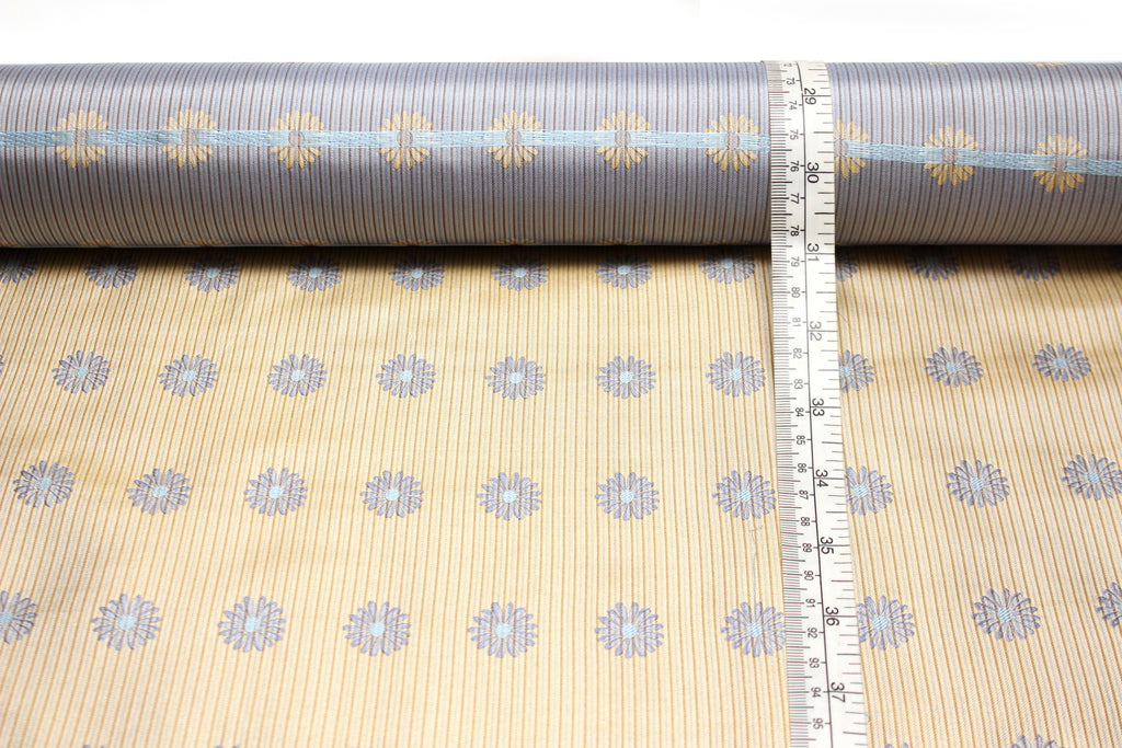 Beige with Blue Flowers Embroidery Silk Fabric