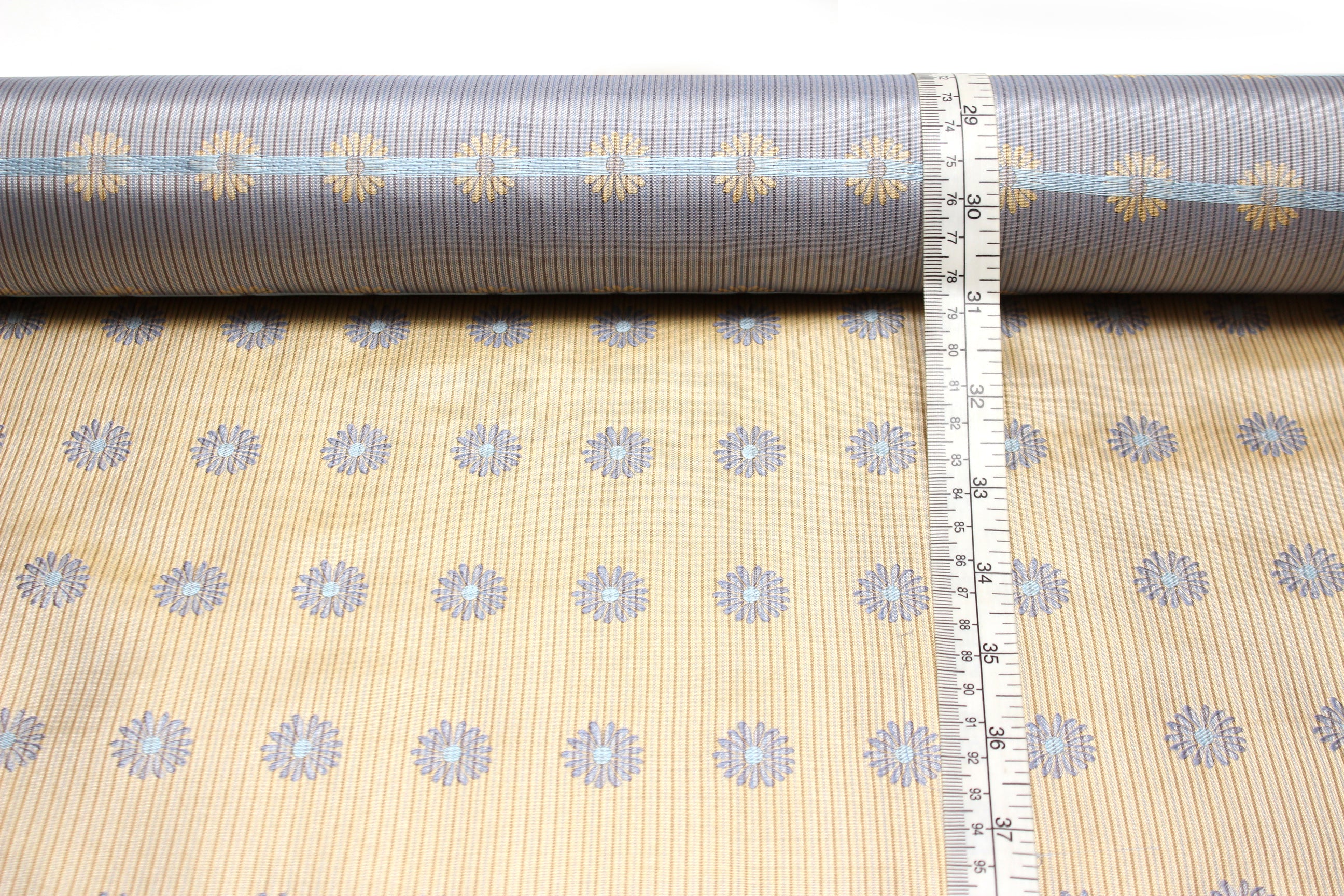Beige with Blue Flowers Embroidery Silk Fabric