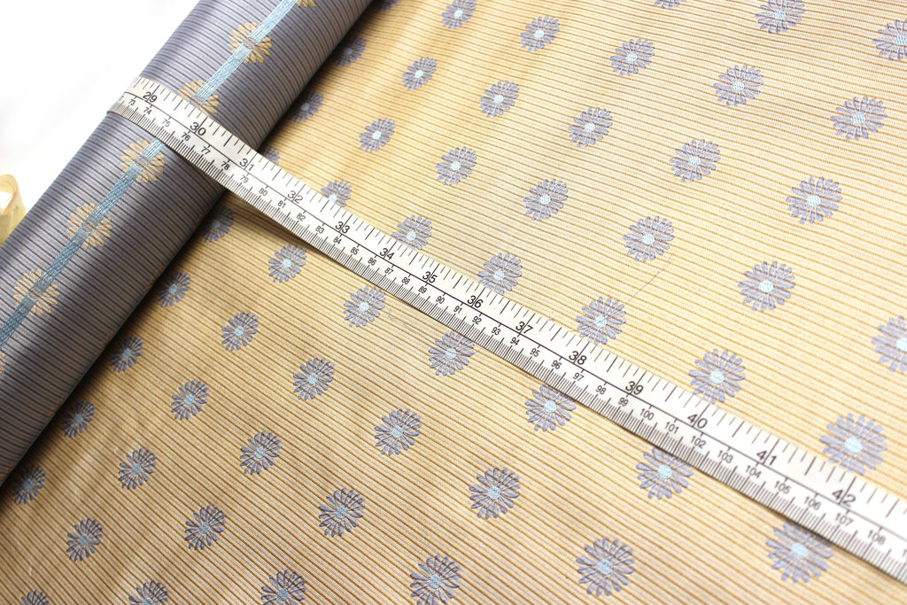 Beige with Blue Flowers Embroidery Silk Fabric