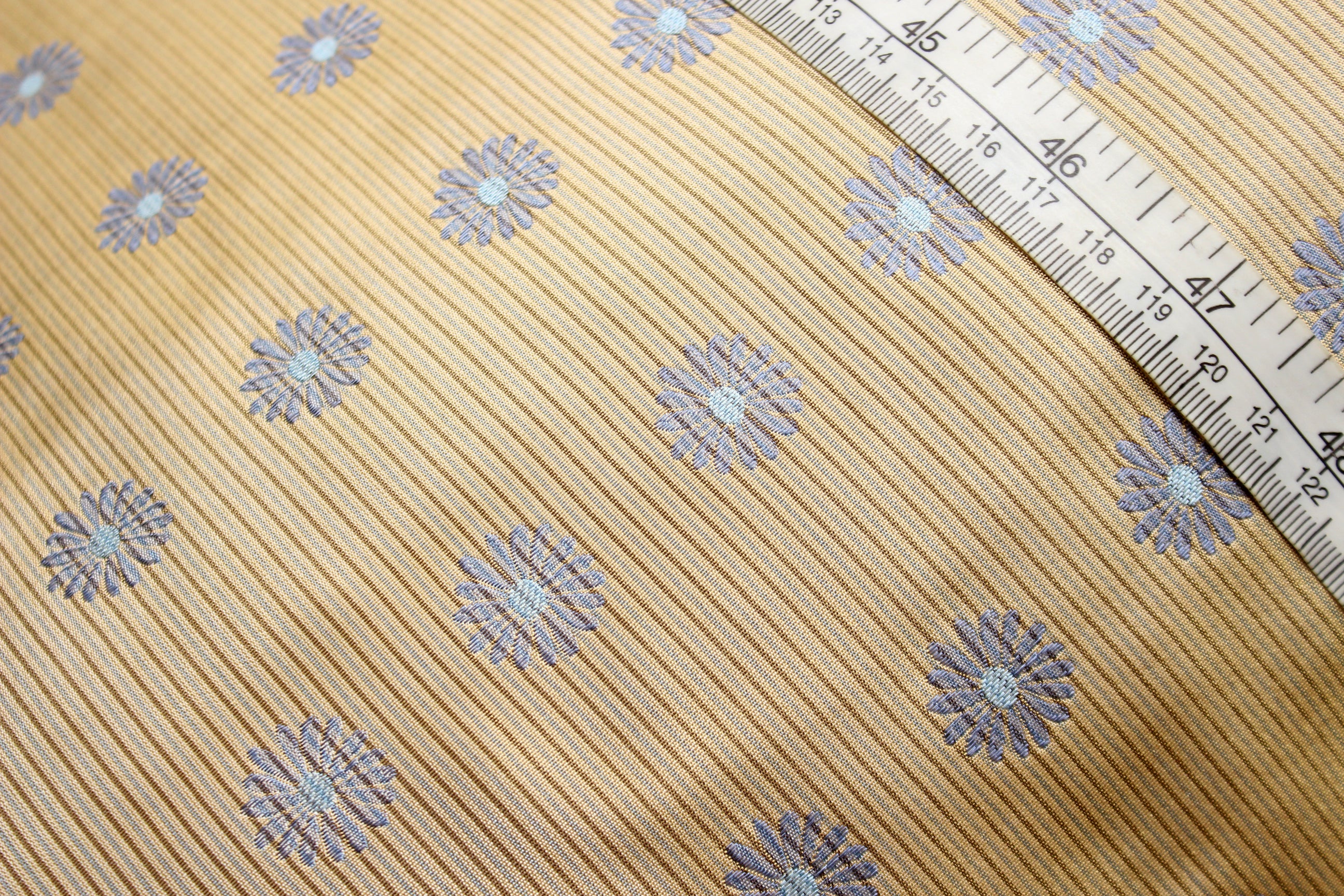 Beige with Blue Flowers Embroidery Silk Fabric