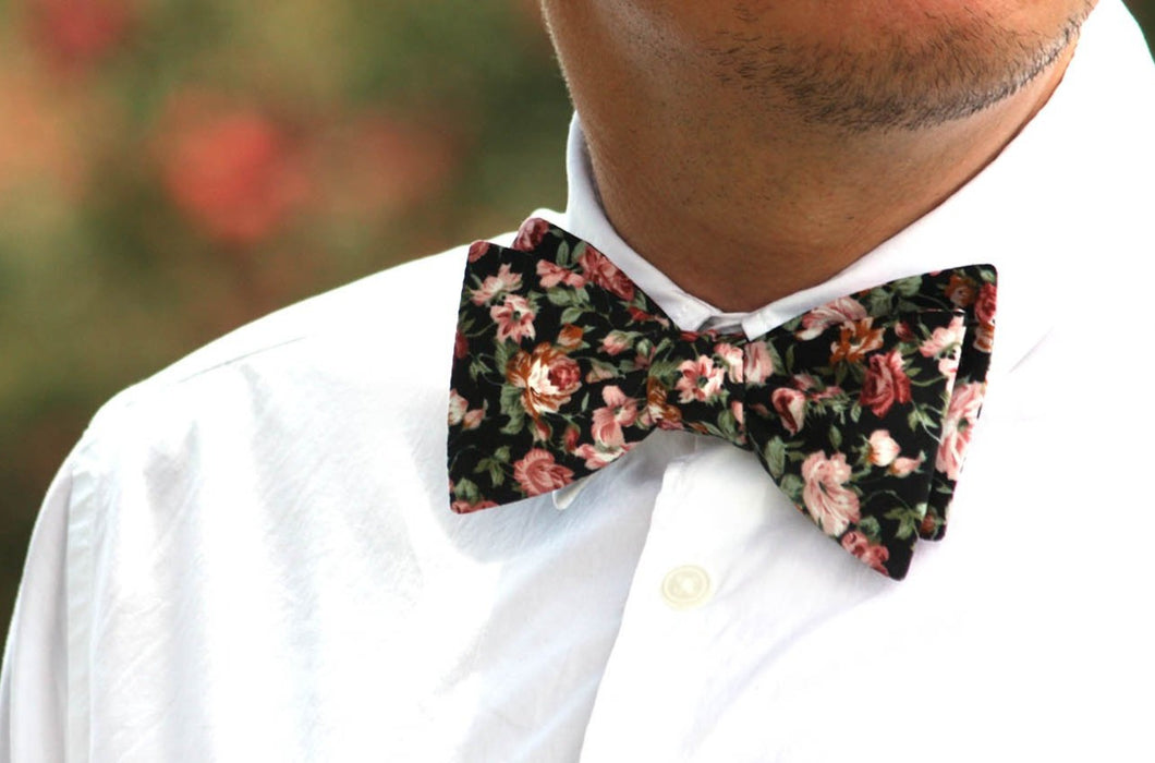 Mauve Black Floral Self-Tie Bow Tie