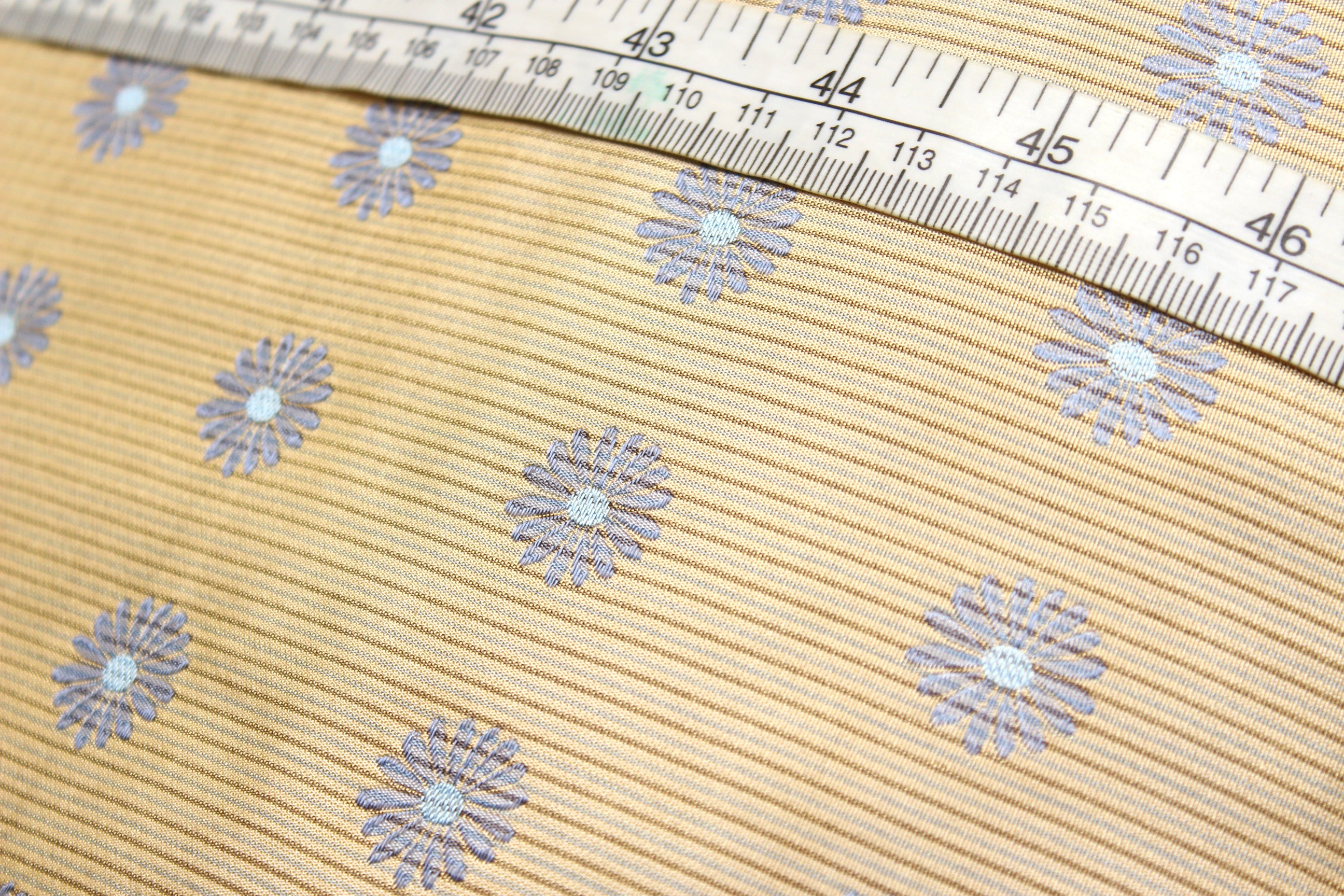 Beige with Blue Flowers Embroidery Silk Fabric