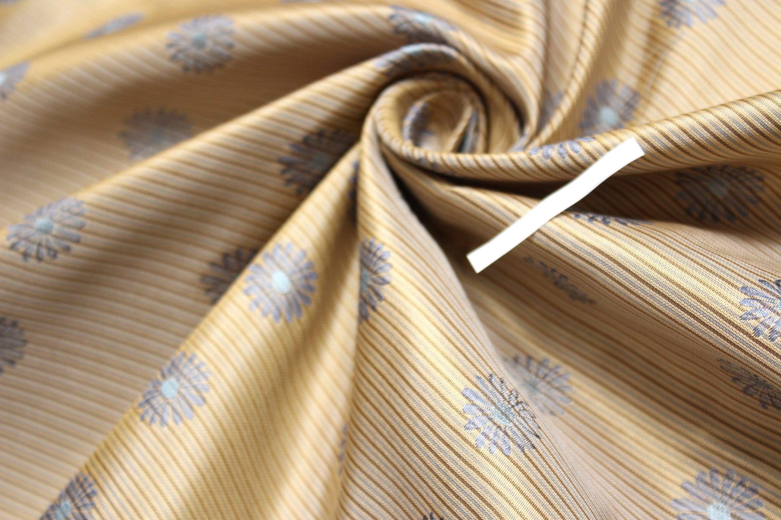 Beige with Blue Flowers Embroidery Silk Fabric