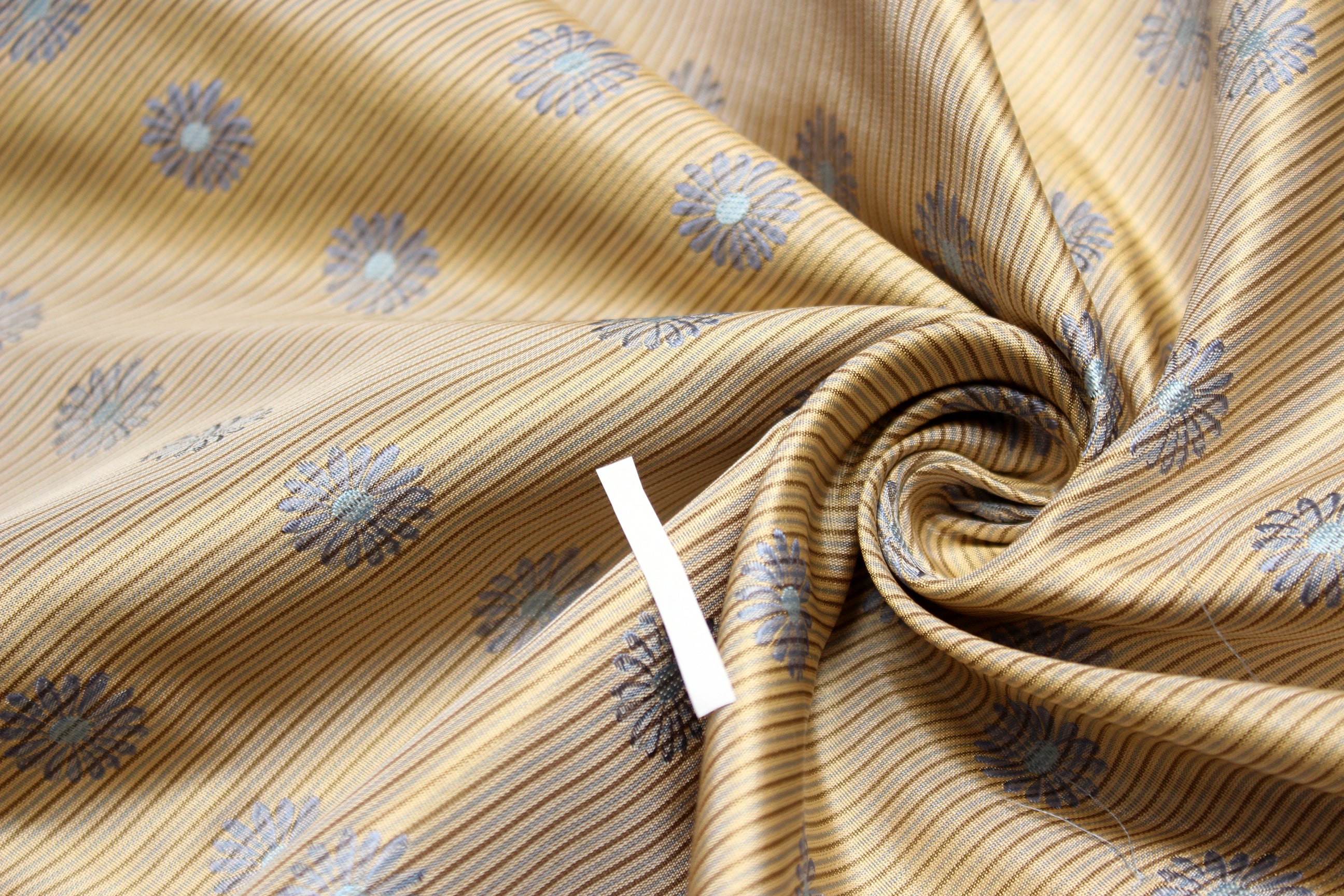 Beige with Blue Flowers Embroidery Silk Fabric