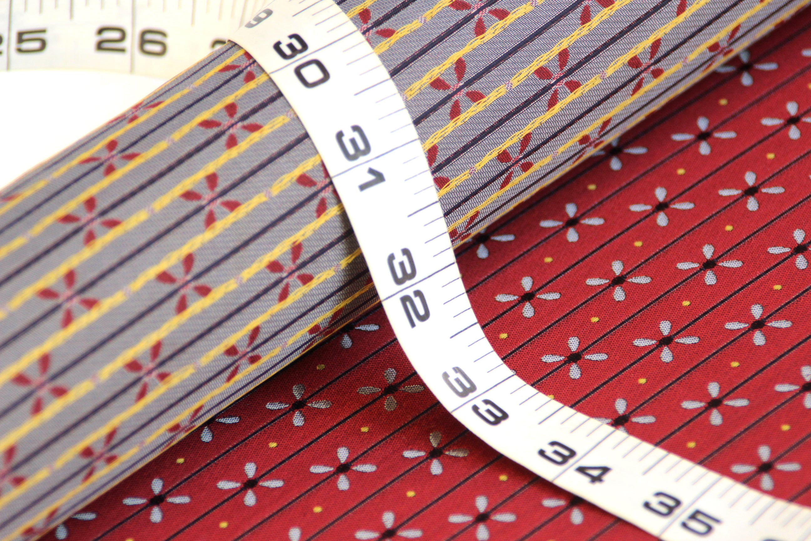 Red Grey Ornament Silk Fabric 42" width