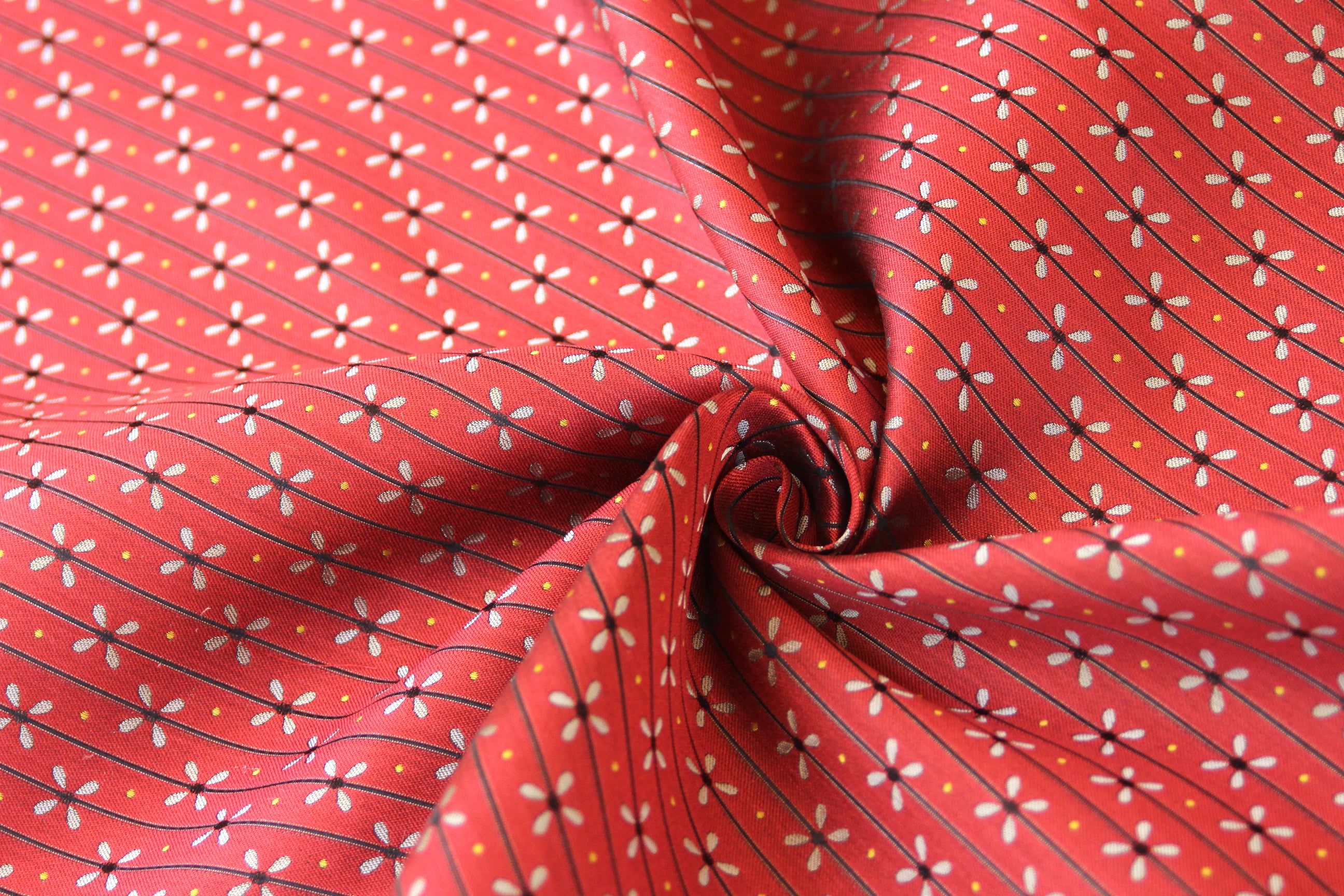 Red Grey Ornament Silk Fabric 42" width