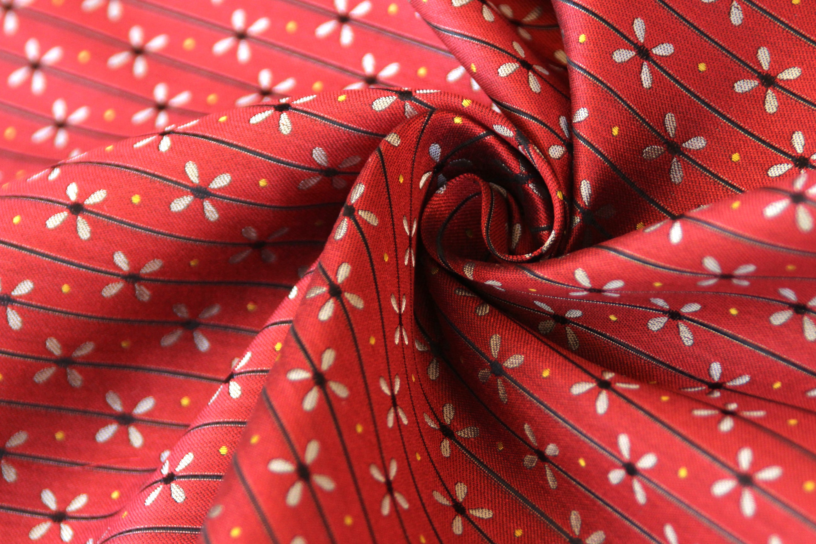 Red Grey Ornament Silk Fabric 42" width
