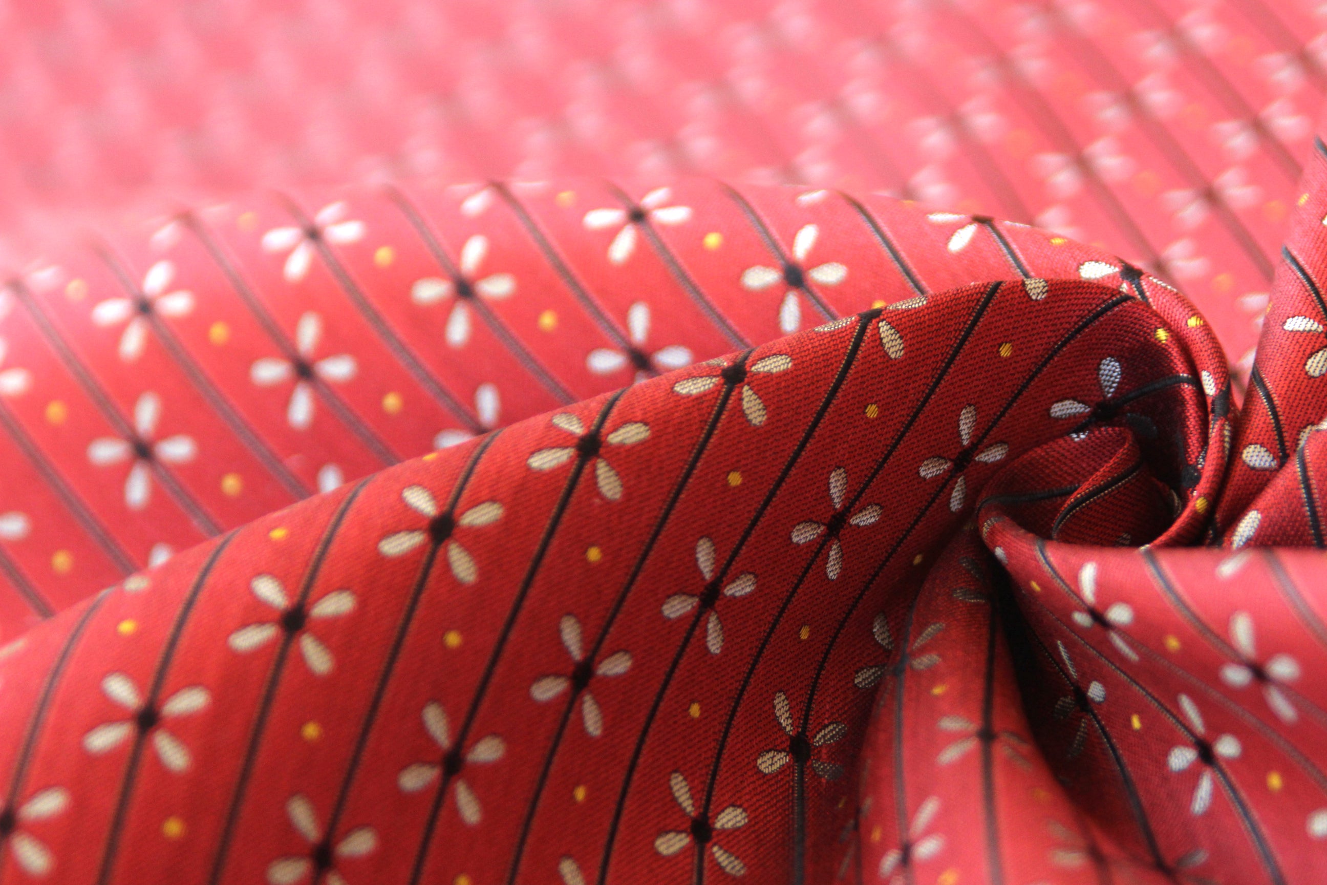 Red Grey Ornament Silk Fabric 42" width