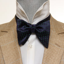 Load image into Gallery viewer, Big Butterfly Bow tie in Navy Green Polka Dots Silk Bow Tie
