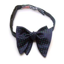 Load image into Gallery viewer, Big Butterfly Bow tie in Navy Green Polka Dots Silk Bow Tie
