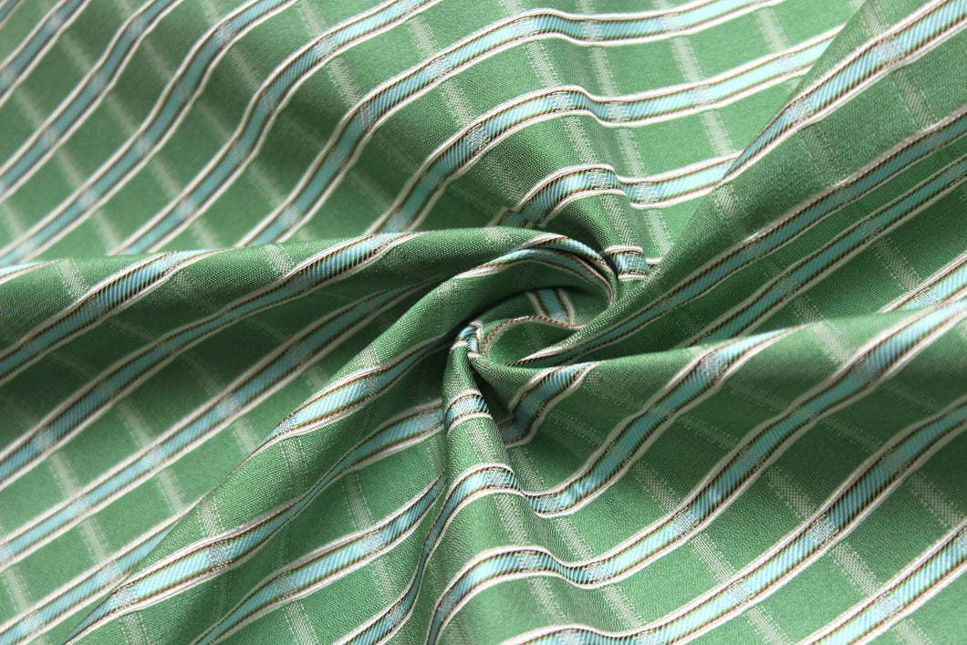 Mint Green and Blue Stripes Plaid Silk Fabric