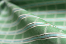 Load image into Gallery viewer, Mint Green and Blue Stripes Plaid Silk Fabric

