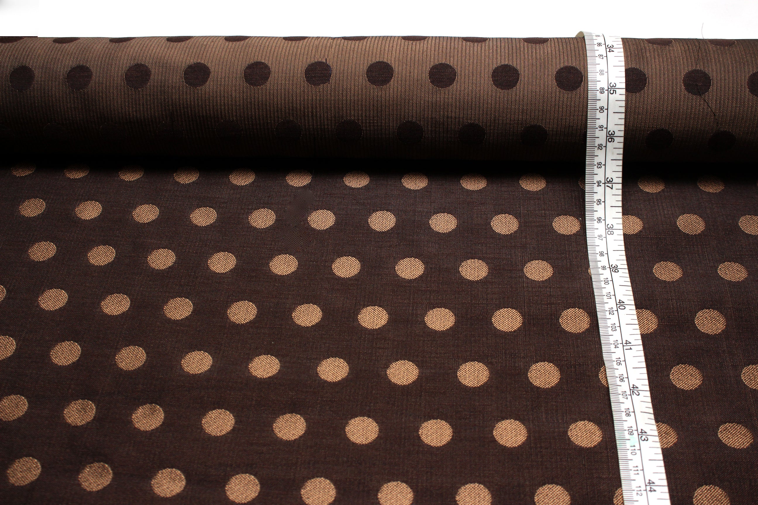 Brown Large Polka Dots Silk Fabric