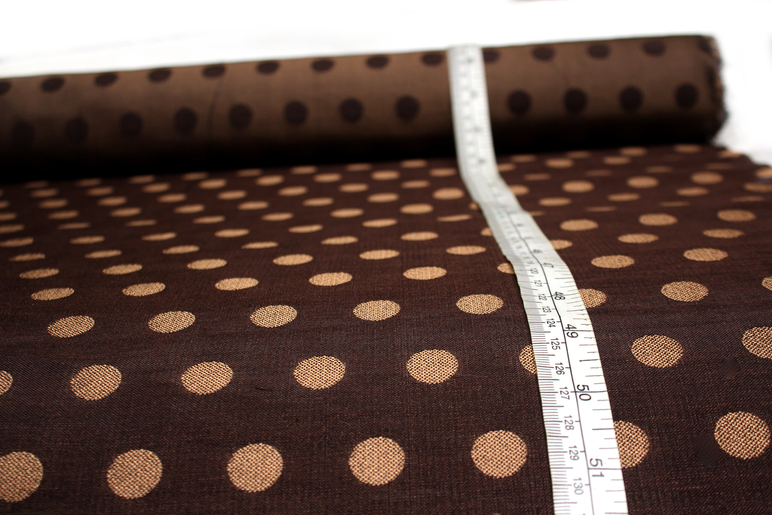 Brown Large Polka Dots Silk Fabric