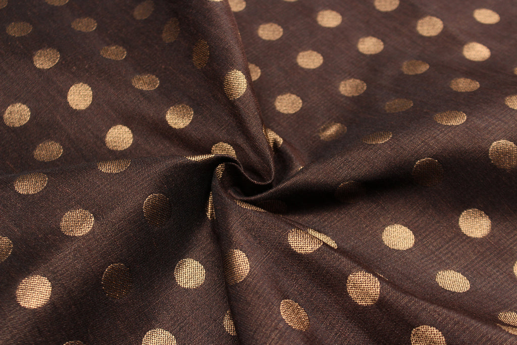 Brown Large Polka Dots Silk Fabric