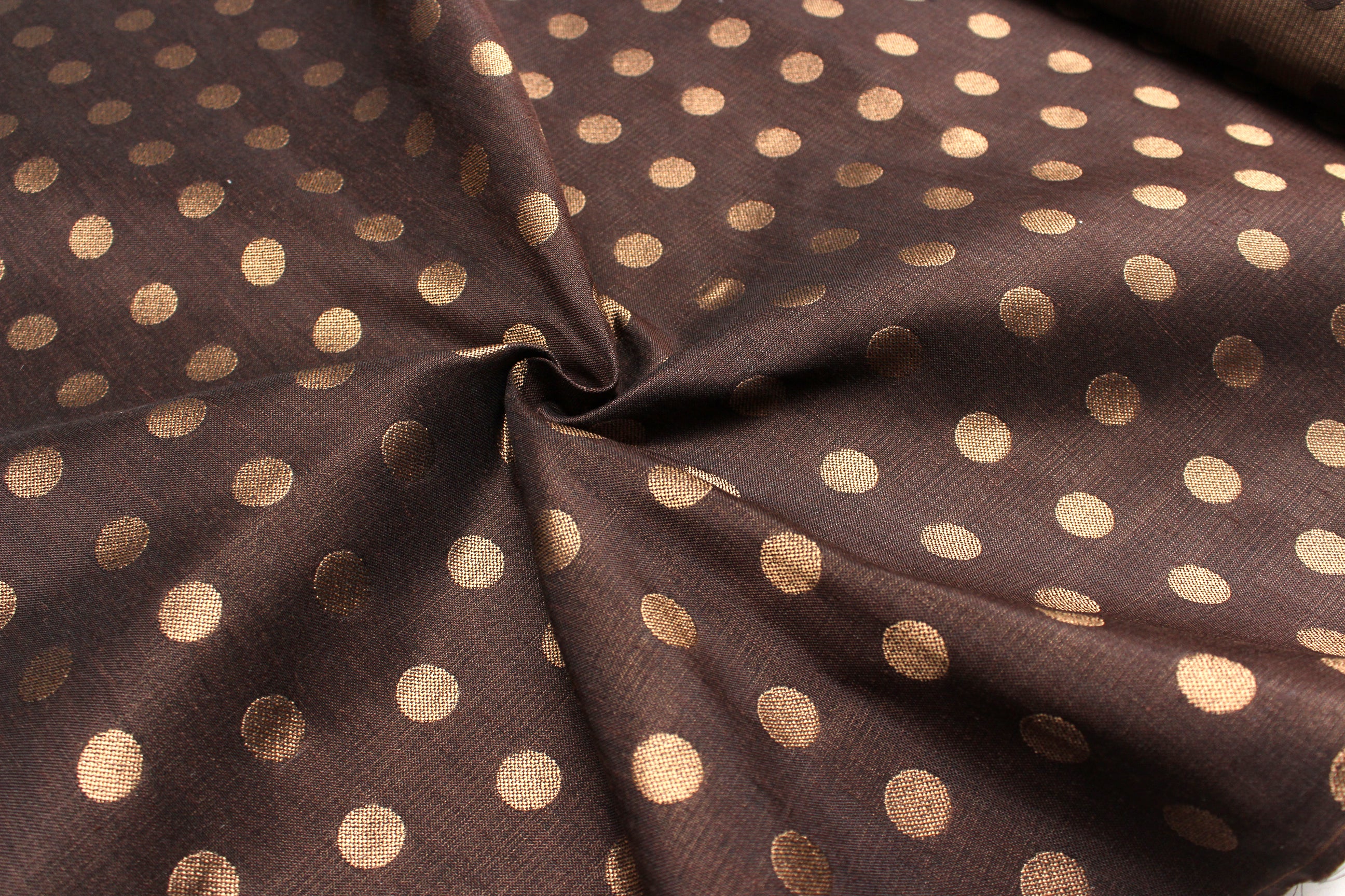 Brown Large Polka Dots Silk Fabric