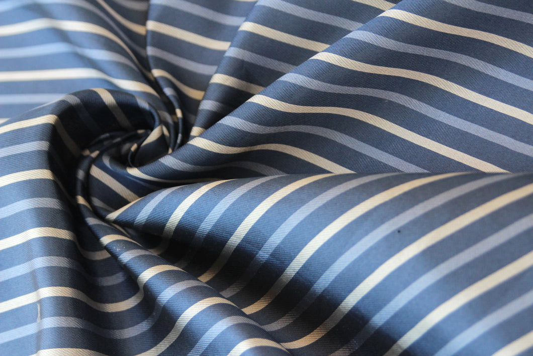 Blue Navy Beige Stripe Silk Fabric